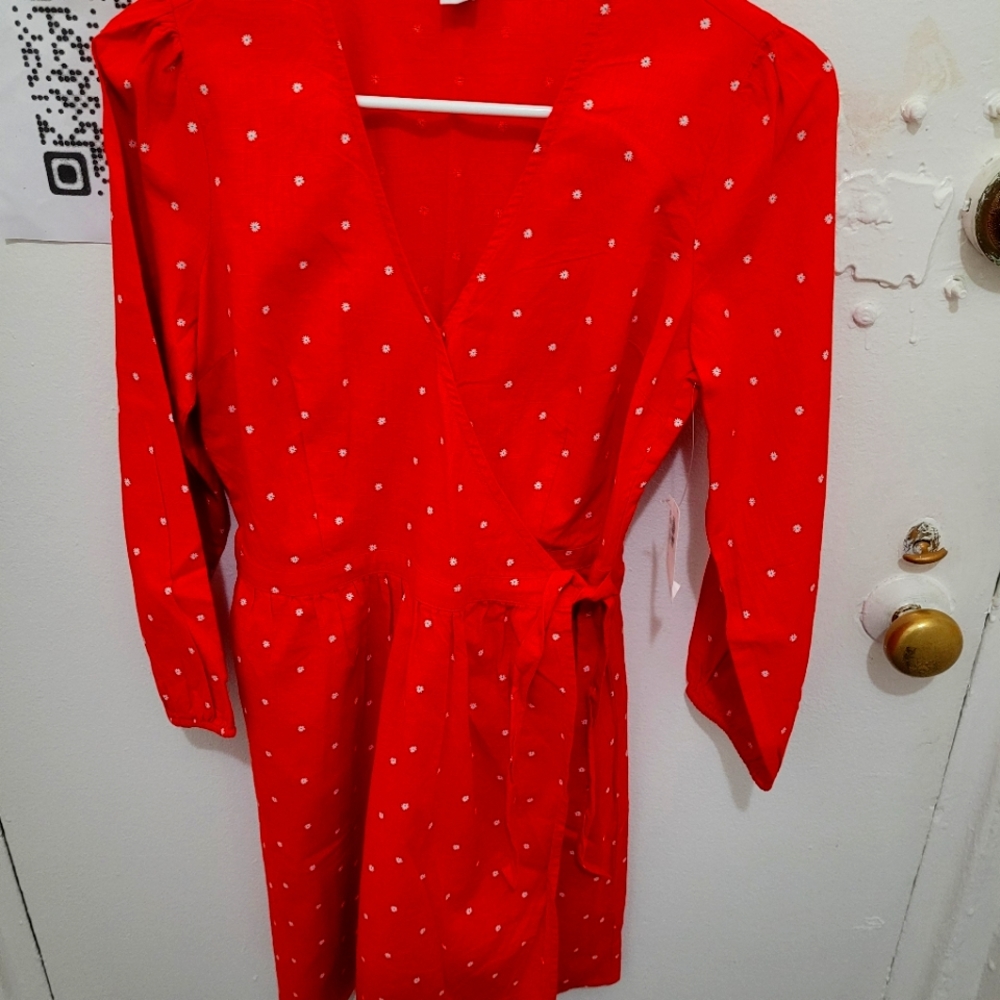 Tie up flower long sleeve dress